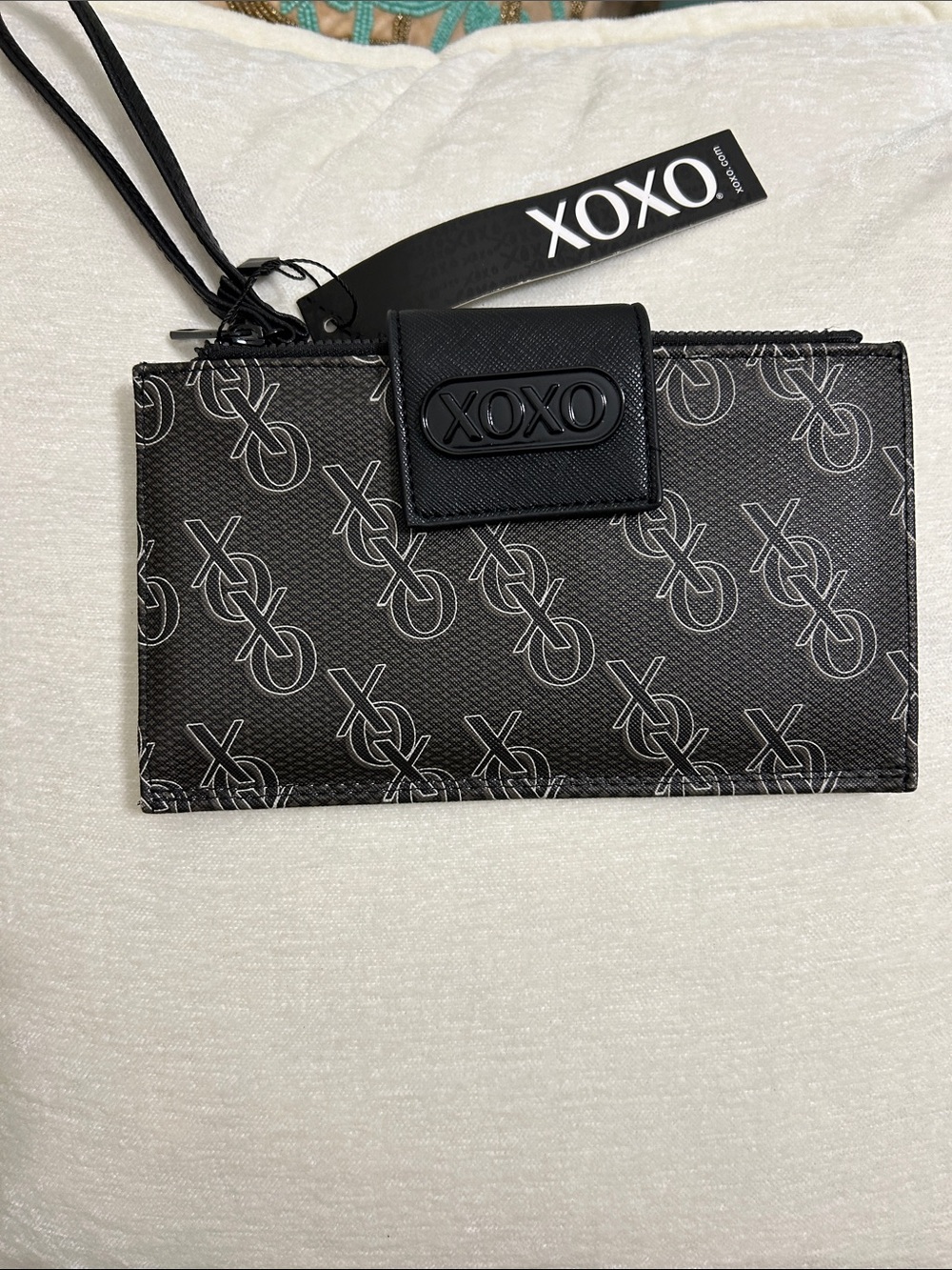 XOXO Black Monogram Wristlet Card Holder